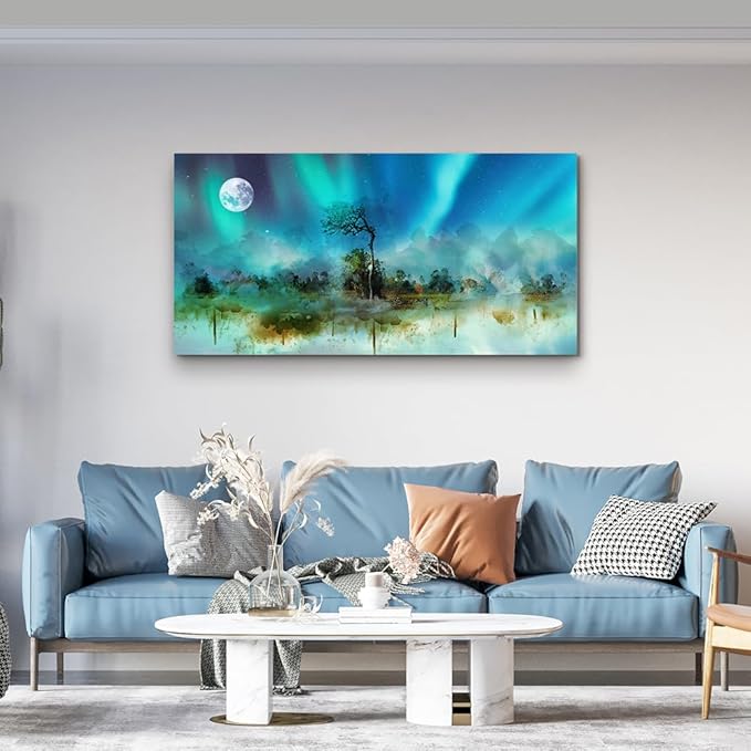 MHARTK66 Canvas Wall Art For Living Room Large Decoration For Bedroom Wall Decor Office Abstract Auroral Scenery Wall Paintings Framed Prints Pictures Artwork Hotel Room Home Decor 20x40 In