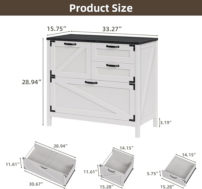Vabches 4-Drawer Wood Lateral File Cabinet for Hanging Files Letter/A4/Legal Size, Large Farmhouse File Cabinets for Home Office, Printer Stand with Office Cabinet, White and Black