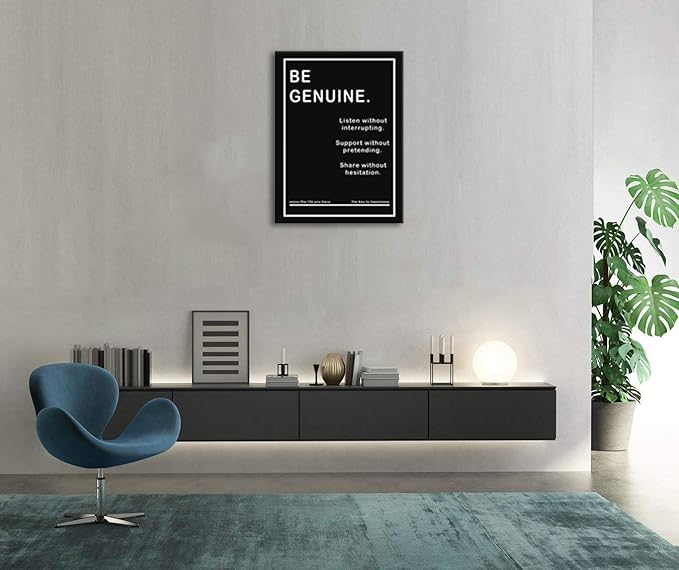 Motivational Be Genuine Posters Wall Art Inspirational Painting Picture Inspiring Entrepreneur Quote Posters Prints Artwork Canvas Wall Decor for Office Living Room Home Framed [30''W x 40''H]