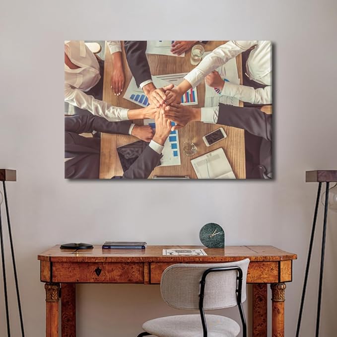 Canvas Art Wall Decor Top View of Beautiful Business People In Formal Wear Holding Hands Together While Sitting In The Office 1 Panel Large Wall Art Teamwork Posters Pictures (24"Wx36"H)
