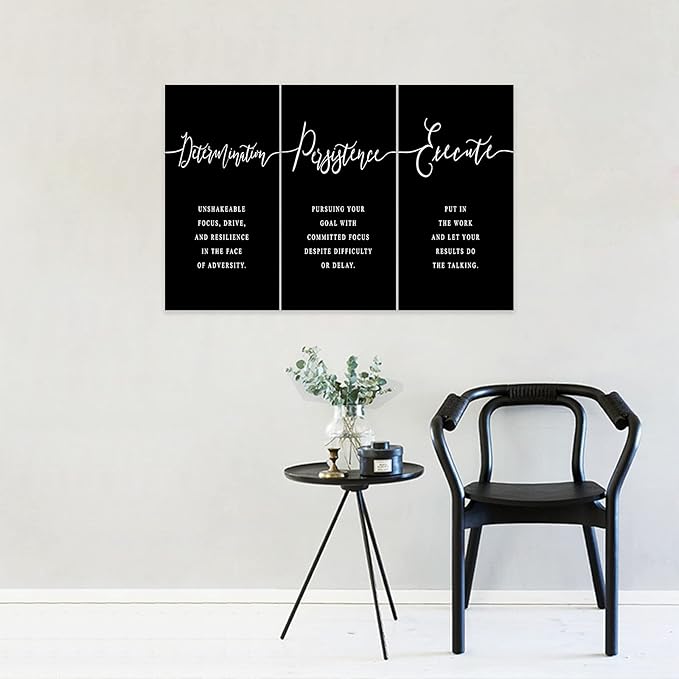 3 Piece Inspirational Wall Art, Black Background Sayings Print Pictures, Quote Motivational Canvas Art for Women Men fo Gift, Triptych Entrepreneur Poster Framed Artwork for Office Decor (36"Wx18" H)