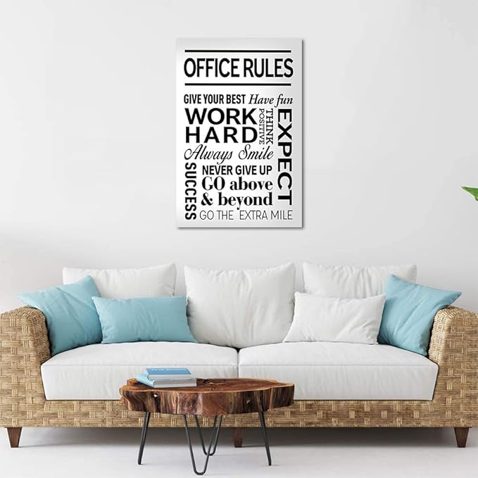 Black and White Inspirational Quote Office Rules Canvas Poster Motivational Print Paintings for Home Office Wall Art Decoration Wooden Framed Ready to Hang-24 x 36 inches