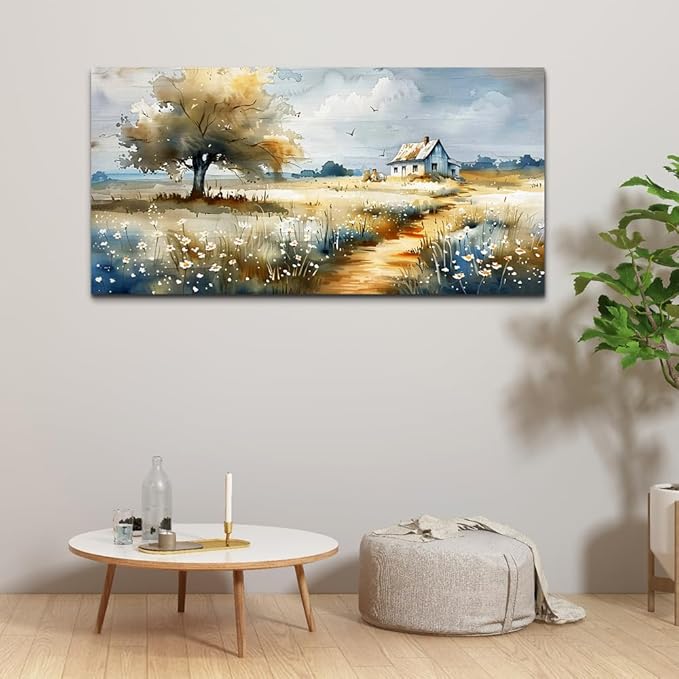 FUHAIHUA Canvas Wall Art For Living Room Large Wall Decor For Bedroom Modern Office Decorations Pastoral Pictures Scenery Watercolour Wall Paintings Artwork Farmhouse Home Decor Mural 24x48 In