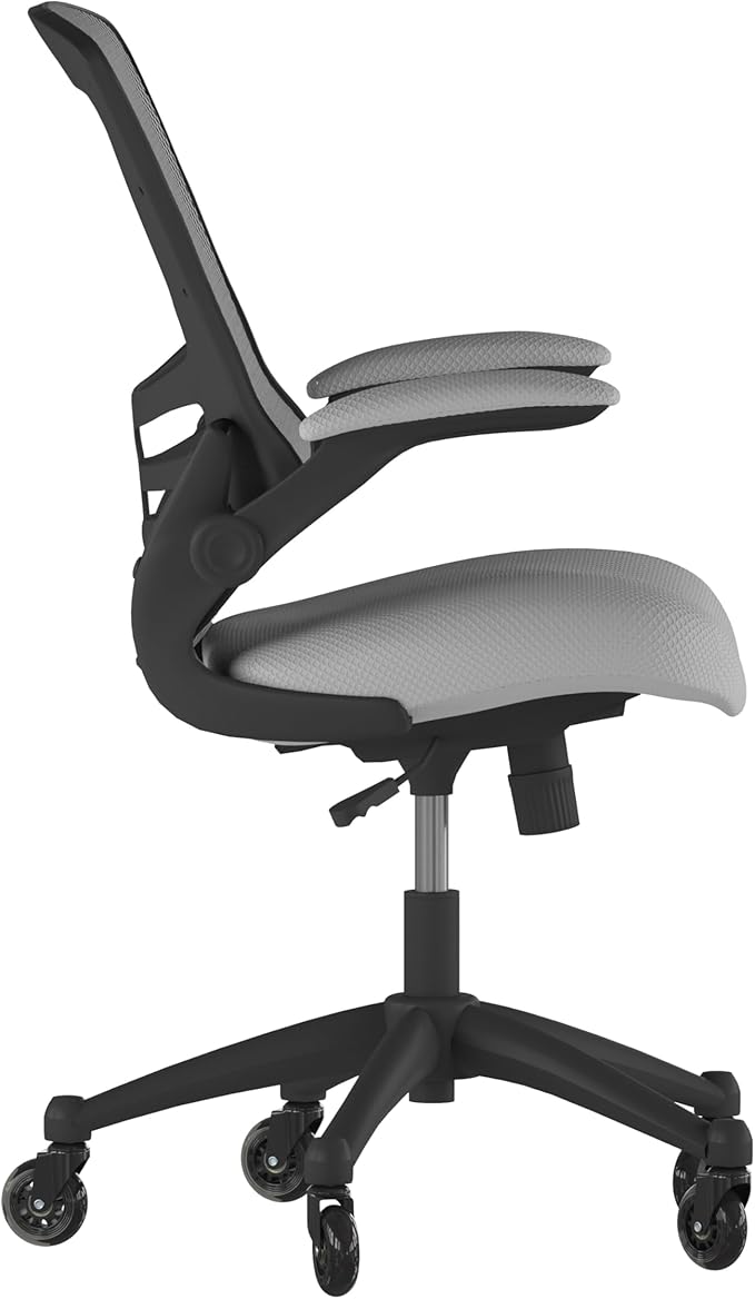 Flash Furniture Kelista Mid-Back Dark Gray Mesh Swivel Ergonomic Task Office Chair with Flip-Up Arms and Transparent Roller Wheels