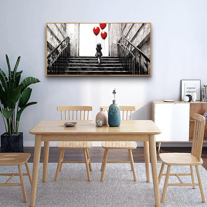 MHARTK66 Large Wall Art For Bedroom Wood Framed Canvas Wall Decor For Living Room Office Decoration Banksy Black And White Abstract Wall Painting Kid Graffiti Street Pictures Girl's Room Artwork