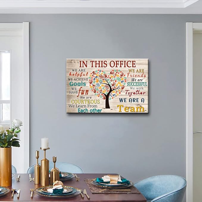 WHAOMIOT Inspirational Wall Art Poster - Positive Office Wall Decor Print Canvas In This Office We Are A Team Best Motivational Quotes Modern Office Decorations (24x16 Inch, Frameless)