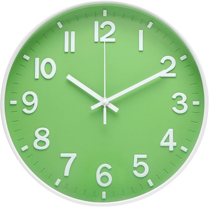 Wall Clock 12 Inch Green Modern Simple Quartz Decorative Clock Non-Ticking Silent Battery Operated Round Wall Clocks Trendy and Practical Best Gift for Living Room Bedroom Kitchen Office