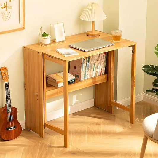 Modern Office Desk 33" L Computer with Wood Base and Collapsible Feature Rectangular Home Writng Working for Living Room, Classroom, Study Room - Without Chairs Natural