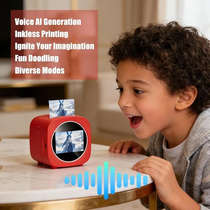Smart AI Voice Sticker Printer Box, Mini DIY Thermal Label Printer with Display, Inkless Portable Sticker Box for Home, Office, Study & DIY Projects, Rolls Paper Included