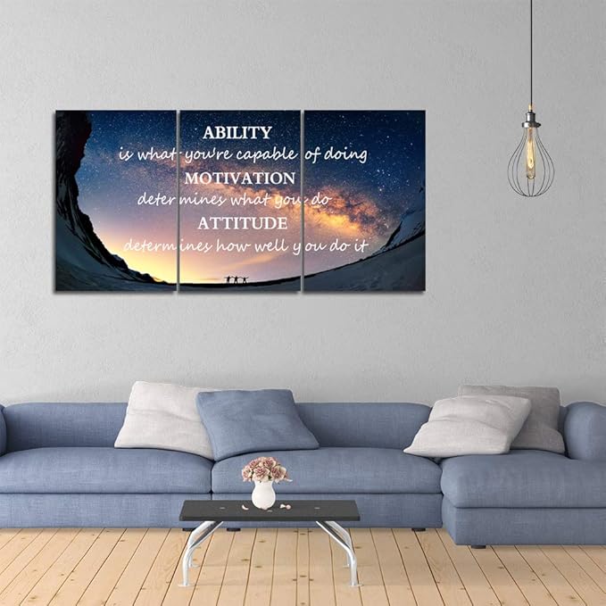 Yetaryy Large Canvas Quotes Wall Art Ability Motivation Attitude Inspirational Saying Posters and Prints 3 Piece Home Decor Entrepreneur Office Words Quote Decoration Ready to Hang - 72" W x 36" H