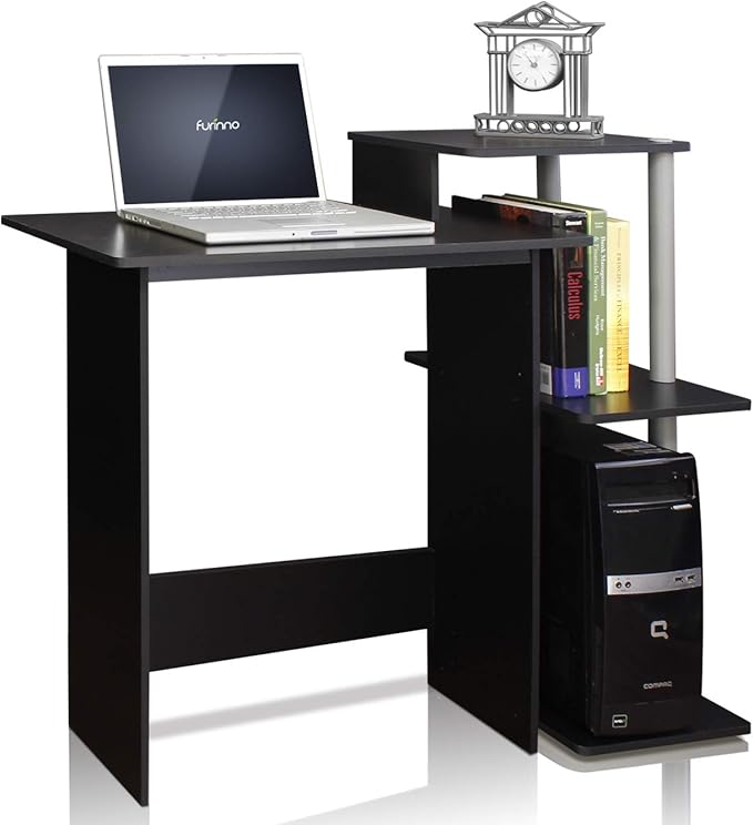 Furinno EFFICIENT Desk, 28.6" Wide Gaming Desk with 3 Open Side Shelves, Laptop Notebook Computer Desk, Office Desk for Home Office, Study Room, Dorm, Bedroom, Solid Black