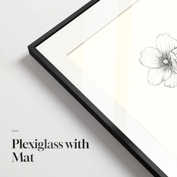 Framed Vintage Botanical Wall Art Set, 4 Piece Minimalist Black and White Floral Prints Artwork for Walls, Neutral Flower Pictures for Modern Farmhouse Bedroom Living Room Bathroom Wall Decor, 12x16