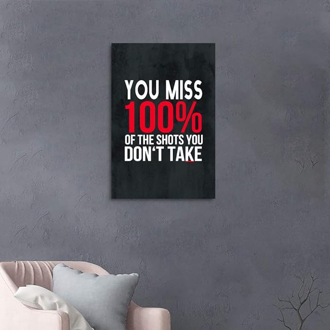 Gift For Fans Of The Office TV Show-Inspirational Canvas Giclee Office Artwork Michael Scott Framed Poster Wayne Gretzky Funny Print You Miss 100% Of The Shots You Don’t Take Easy to Hang-12"Wx16"H