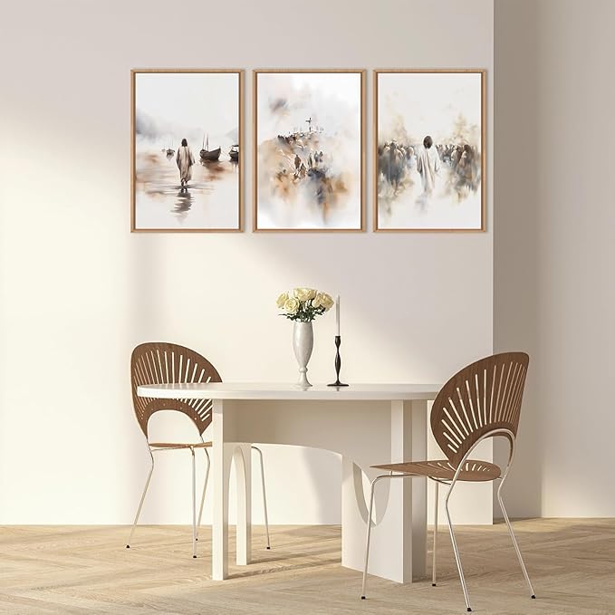 Ausril Jesus Framed Canvas Wall Art Set,Christian Bible Wall Decor, Minimalist Boho Christian Wall Painting, Retro Christmas Generic The Cross Art Prints for Living Room Bedroom, Church -16"x24"x3