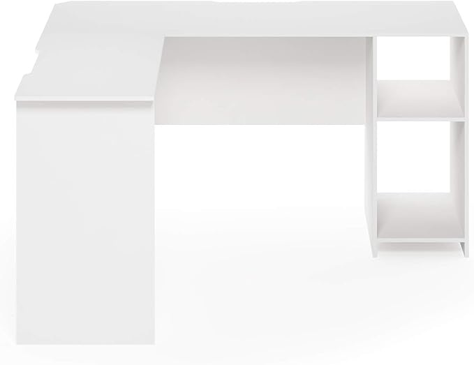 Furinno Indo L-Shaped Computer Desk with Bookshelf, White
