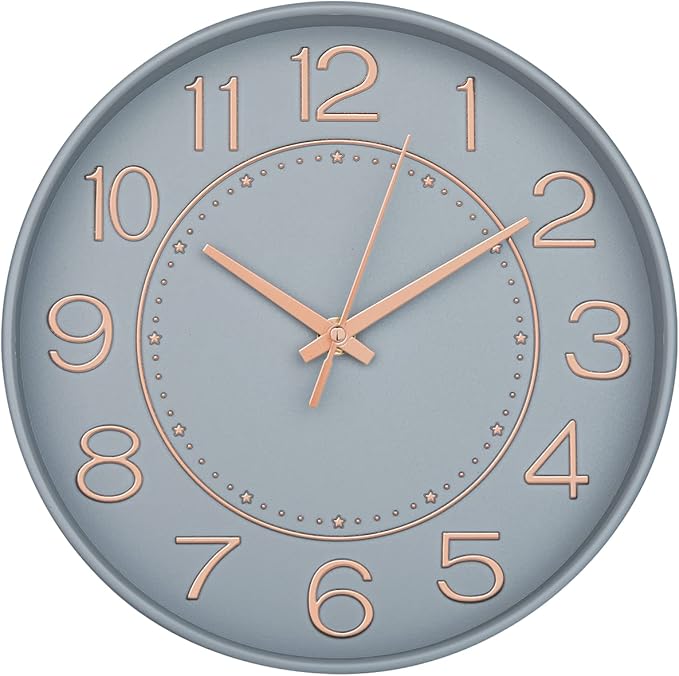 HZDHCLH Modern Wall Clocks Battery Operated,10 inch Grey Clock for Wall,Silent Small Wall Clock for Living Room Bedroom Kitchen Office Nursery Decor