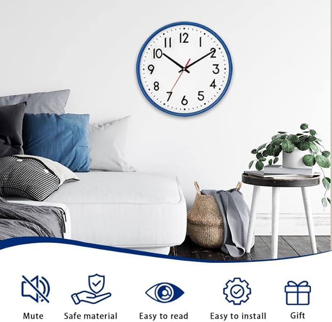 HZDHCLH Wall Clock Blue,Silent Wall Clocks Battery Operated 8 Inch Modern Non Ticking Analog Clock Decorative for Kitchen Bedroom Living Room Office Classroom