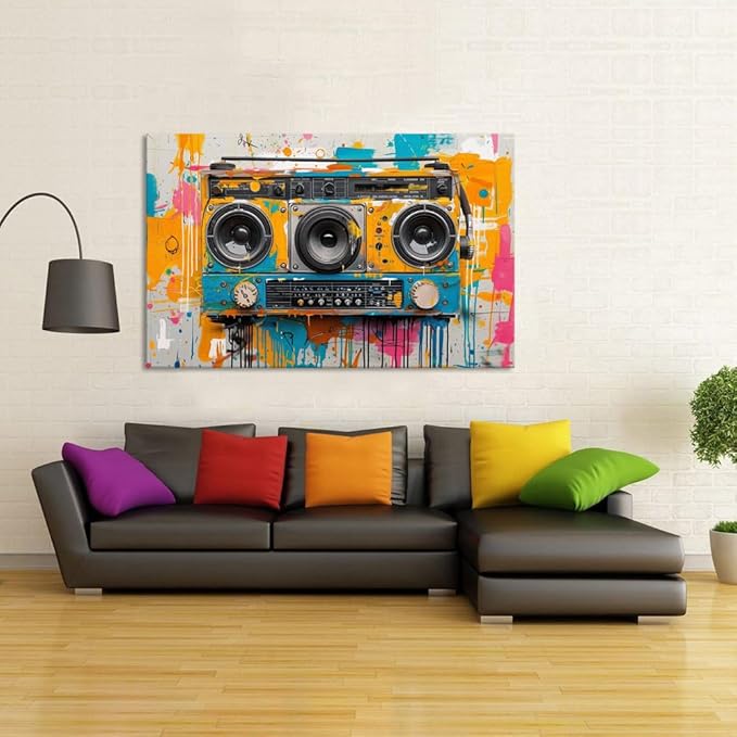 Yatsen Bridge Music Graffiti Wall Art, Abstract Music Art Wall Decor For Men Colorful Wall Art for Bathroom Bedroom Pop Modern Decorations Stretched and Framed Ready to Hang 28"X44"