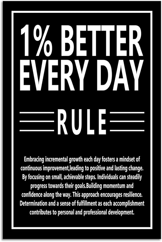 Motivational Quotes Canvas Wall Art Inspirational 1% Better Every Day Rule Posters Prints Artwork Inspirational Entrepreneur Quote Home Office Wall Decor Bedroom Living Room Framed [24''W x 36''H]