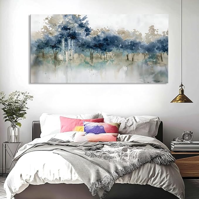 Wall Art Landscape Modern Wall Decor Canvas Painting Blue Ink Wall Art Large Artwork for Living Room Bedroom Office Home Decor 40"x79" with Framed