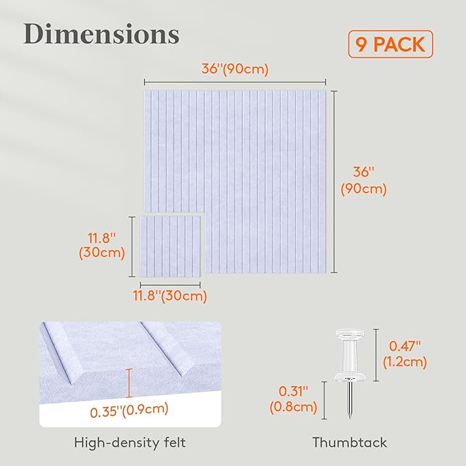 Lifewit Felt Slatted Bulletin Board with Self-Adhesive, 36"x 36"-9 Pack Cork Board Alternative, Pin Board Vision Board Message Board with 40 Pushpins for Office Decor, Room Decor, Periwinkle