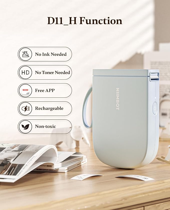 NIIMBOT 300 DPI D11 Label Maker Machine with 1 Tape, Mini Portable Label Printer, Bluetooth Thermal Label Printer Sticker Labeler for Office Home Kitchen School Organization, Blue