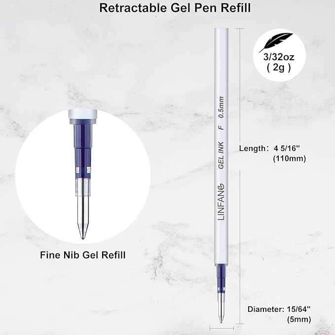 Blue Gel Pens Refills, 12 Pack Retractable Ink Pens, Fine Point 0.5mm Tip Smooth Writing Quick Dry Pens for Journaling Writing School Office Supplies (12 Blue)
