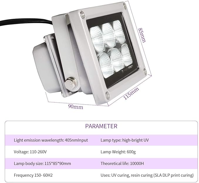 3D Printer UV Resin Curing Light for SLA/DLP/LCD 3D Printing, Solidify Photosensitive Resin, 405nm UV LED Lights with 60w Output Affect