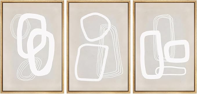 SIGNWIN Framed Canvas Print Wall Art Set Mid-Century Geometric Polygon Variety Abstract Shapes Cozy Neutral Decorative Contemporary Minimal for Living Room, Bedroom, Office - 24"x36"x3 Natural
