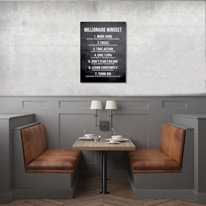 Yatsen Bridge Millionaire Mindset 7 Rules Wall Art Motivational Inspirational Positive Quotes Office Home Decor Success Modern Framed Easy to Hang-18 Wx24 H