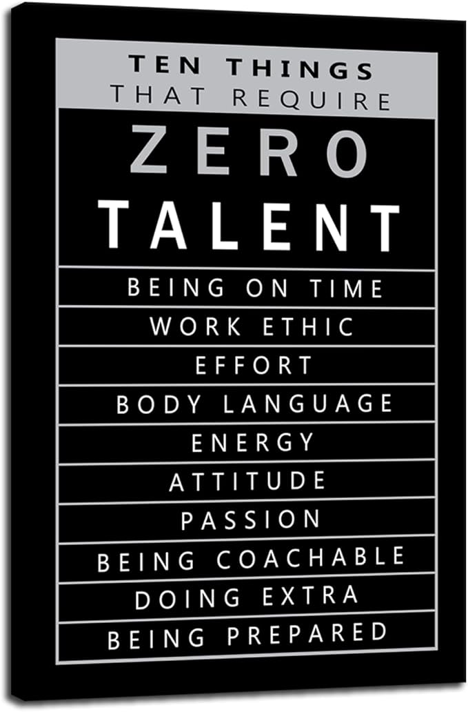WYJZDZQ8 Inspirational Posters Motivational Canvas Wall Art Ten Things That Require Zero Talent Print Artwork Picture Modern School Home Office Wall Decoration Frame Ready to Hang[24" W x 36" H]