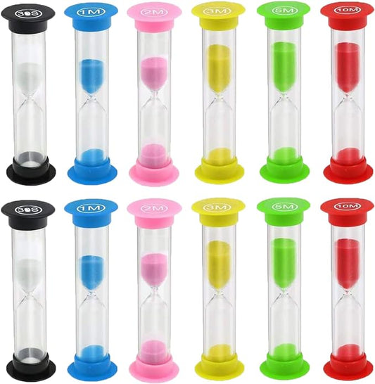 Sand Timer, KISEER 12 Pcs Colorful Hourglass Sandglass Sand Clock Timers Set 30sec / 1min / 2mins / 3mins / 5mins / 10mins for Brushing Children's Teeth, Cooking, Game, School, Office