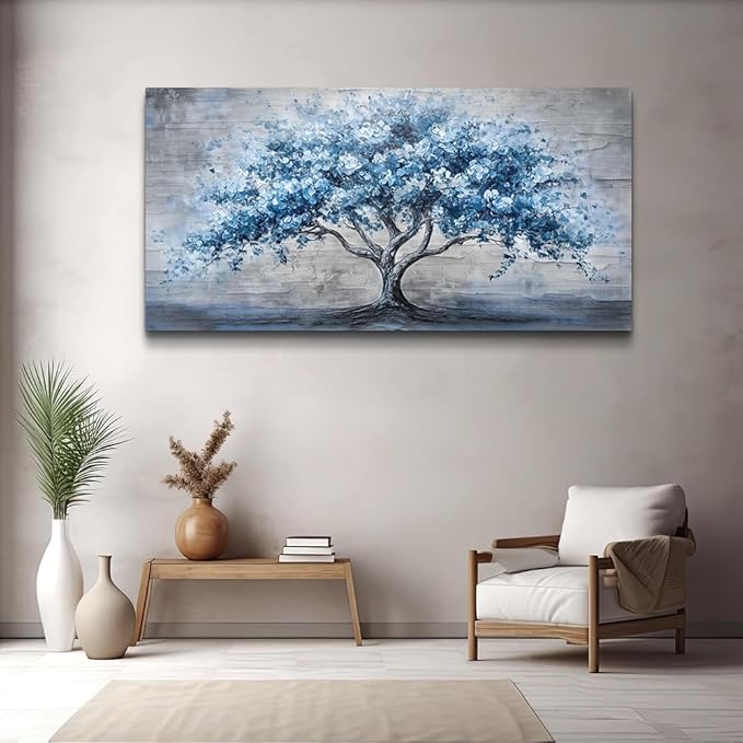 KELIYUAN Large Canvas Wall Decor Painting Wall Art For Bedroom Living Room Decoration Abstract Blue Tree Artwork Print Picture Room For office Room Dining Room Home Decor Home Aesthetics 30x60 In