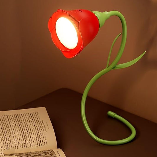 LIYAOLI Cute Cordless Flower Desk Lamp for Girls,Flexible Gooseneck,Rechargeable LED Lamp with USB Charging Port,3 Color Modes & Stepless Dimming, Office Desk Decor