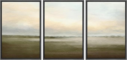 SIGNWIN Framed Canvas Print Wall Art Set Pastel Sunset Country Farmland Landscape Nature Abstract Illustrations Fine Art Decorative Nordic Rustic for Living Room, Bedroom, Office - 16"x24"x3 Black