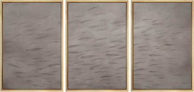 SIGNWIN Framed Canvas Print Wall Art Set Minimalist Fish Shoal Pattern Subtle Gray Underwater Illustrations Modern Art Decorative Abstract for Living Room, Bedroom, Office - 24"x36"x3 Natural