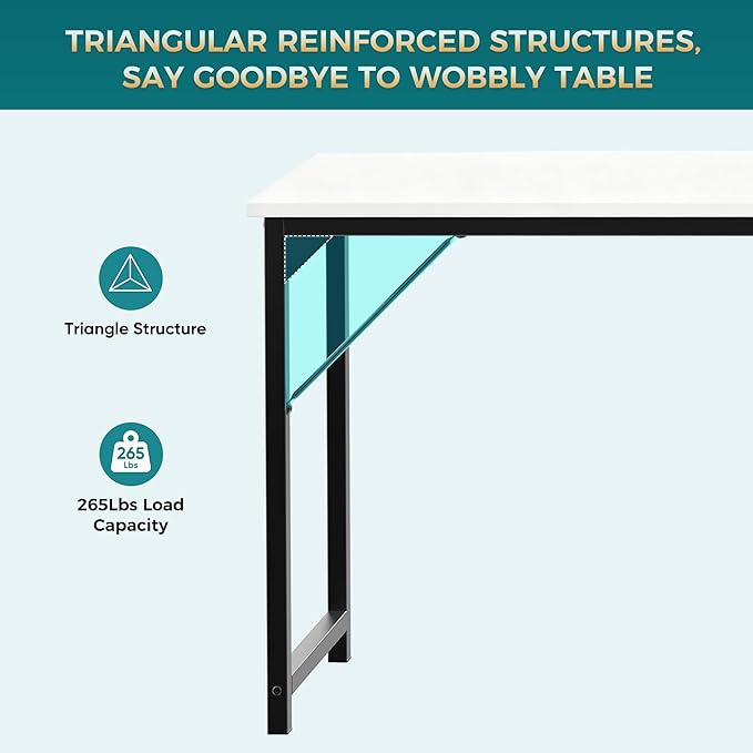 DUMOS 63 Inch Small Computer Desk for Home Office, Modern Study Work Table Simple Style for Bedroom, WritInchg Desks with Triangular ReInchforcement, Wood White
