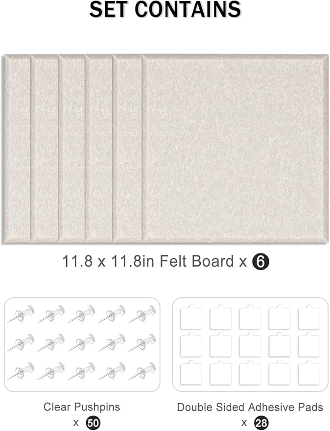 Hsurbtra Large Cork Board for Wall 36 x 24 Inch, 6 Pack Felt Bulletin Notice Board with Pushpins for Office Home School Farmhouse Wall Decor, Beige