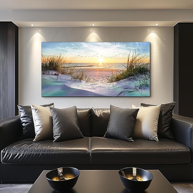 hyidecorart Canvas Wall Art For Living Room Large Size Decor Bedroom Blue Ocean Beach Landscape Paintings Poster Prints Artwork Office Decorations Seascape Pictures Modern Home Works