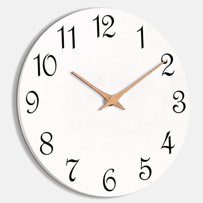 Mosewa Wall Clock Silent Non Ticking Battery Operated White Modern Simple Minimalist Clock Decorative for Home Bathroom (12 Inch)
