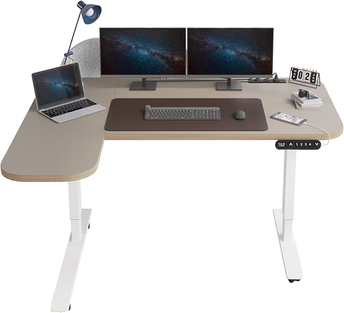 Gaming Electric Standing Desk L Shaped with Privacy Screen, 59 Inch PC Computer Desk,Large Surface for Monitors