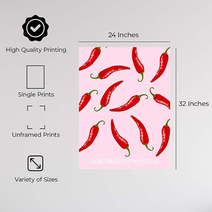 ALPINE INK CO. Red Chili Pepper Pattern Satin Poster - Playful Spicy Food Illustration Art - Modern Kitchen Graphic Design - Fun Colorful Wall Decor - Home Dining Accent - 24x32 Unframed Satin Print