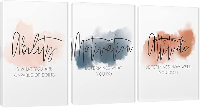 Office Wall Art - 3 Panel Motivational Art, Inspirational Quotes Canvas for Home Office Decor, Positive Quote Arts, Entrepreneur Words Poster Frame 20'x30'x3Pcs