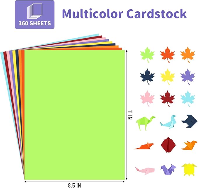 360 Sheets Colored Cardstock Paper 8.5 x11 Cardstock Thick Paper, 9 Assorted Colors Construction Paper 200 GSM Card Stock for Invitations,Scrapbook, Cricut, Card Making, DIY Crafts,Tags, School, Party