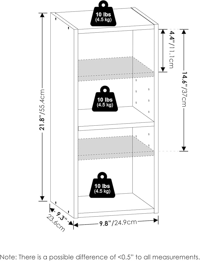 Furinno Fulda Book Shelf, 2-Tier Narrow Bookshelf, Bookcase with 10-in Width Storage Shelf, 9.3 x 9.8 x 21.2, for Living Room, Bedroom, Home Office, Darkwood