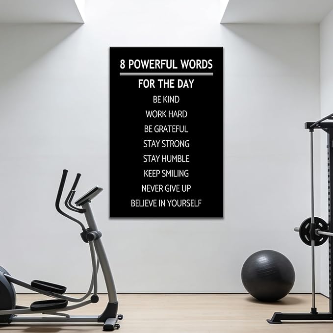 DINGFUN 8 Powerful Words Motivational Gym Poster Canvas Wall Art Inspirational Quotes Office Wall Decor Picture Painting Artwork for Living Room Office Gym Wall Decoration Ready to Hang [24''Wx36''H]