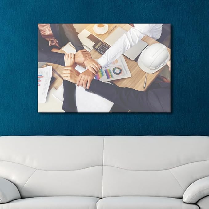 Large Wall Art Team Hands Holding Pictures Modern Motivational Inspirational Success Teamwork Posters Canvas Art Wall Decor for Office Framed 1 Panel (24" Wx36 H)