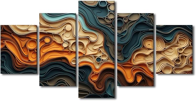 Canvas Wall Art for Home Abstract Poster Prints on Canvas Modern Paper Cut Art Picture Printing 5 Panel Canvas Art for Men Lady Office Wall Decor Stretched and Framed Ready to Hang 60x32 in
