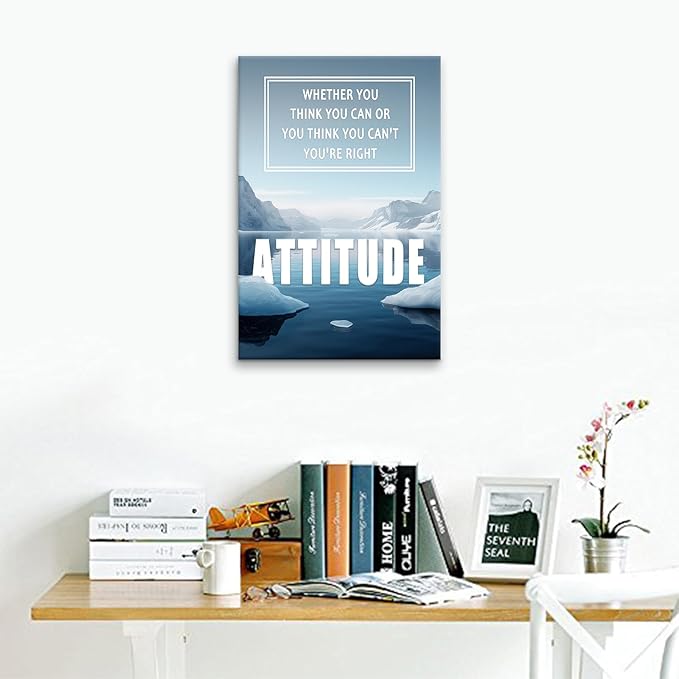 PSYYSP Office Wall Decor Inspirational Positive Canvas Poster Attitude Motivation Picture Print Artwork for Home Bedroom Kid Room School Wall Decoration Ready to Hang [12''Wx18''H]