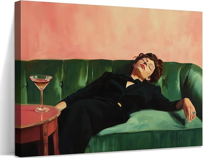Vintage Woman Wall Art Funky Victorian Lady Lying on Couch Canvas Prints Moody Painting Poster Eclectic Aesthetic Wall Decor Picture Home Decor for Girly Bedroom Living Room 12X16Inch Framed